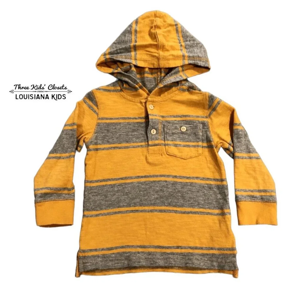 Baby Gap Sz 3 Yellow & Grey Striped Hoodie Shirt